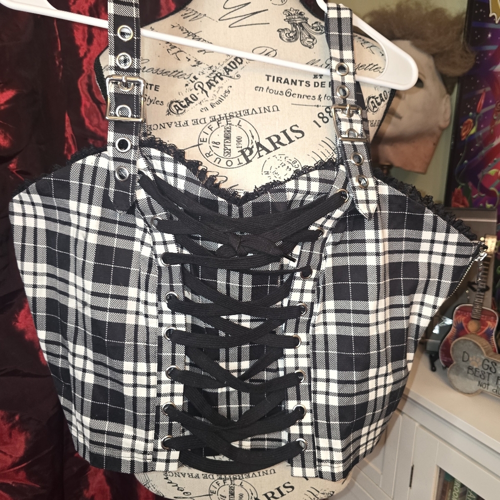 Widow Black and White Plaid Corset